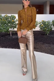 Ceyvan Metallic Fabric High-waist Pocket Straight Leg Stretch Pants