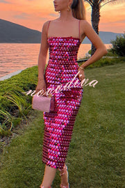 Sexy Sequined Halter-neck Backless Slim Fit Slit Midi Dress