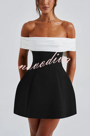 Sexy Contrast Off-the-shoulder Bow-embellished Mini Dress