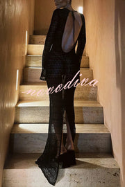Sexy Backless Long-sleeved Knitted Slim-fit Maxi Dress