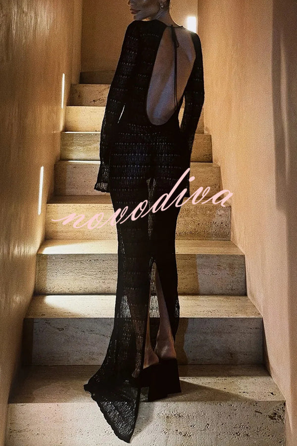 Sexy Backless Long-sleeved Knitted Slim-fit Maxi Dress
