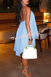 Chiffon Solid Color Halter Backless Irregular Mini Dress