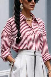 Effortless Charm Printed Button Down Long Sleeve Relaxed Blouse