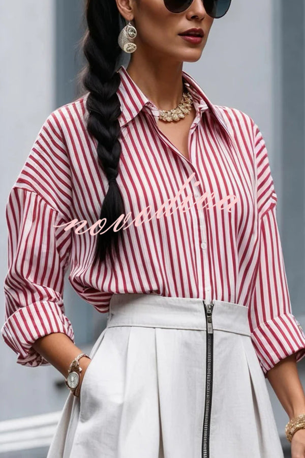 Effortless Charm Printed Button Down Long Sleeve Relaxed Blouse