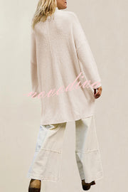 Solid Color Long Sleeve Slit Knitted Sweater