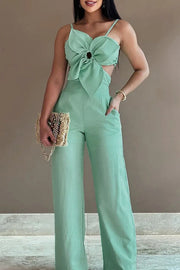 Three-dimensional Flower Accessories Hollow Pocket Jumpsuit