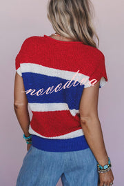 Independence Day Colorway Sleeveless Casual Knitted Sweater