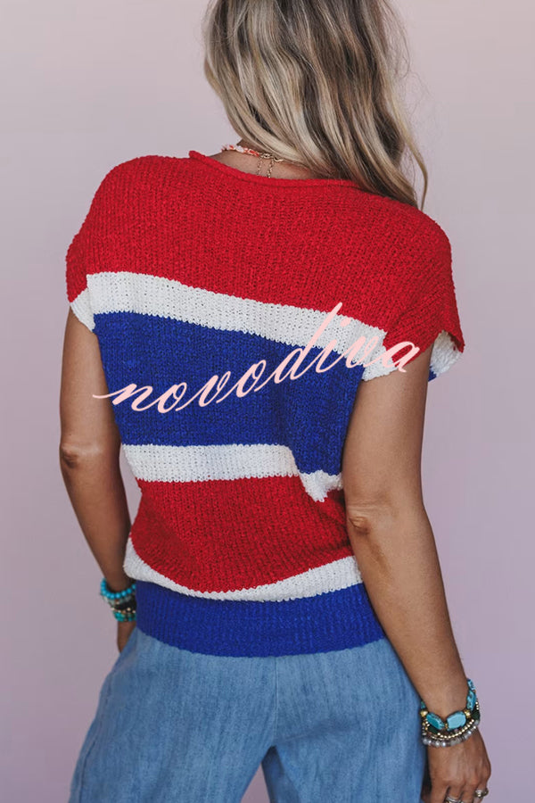 Independence Day Colorway Sleeveless Casual Knitted Sweater