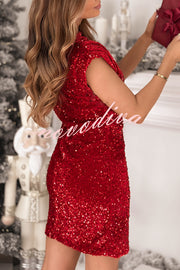 Fashionable Sequined Round Neck Sleeveless Slim-fit Mini Dress