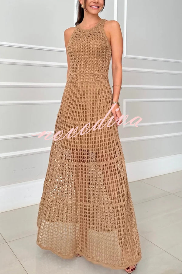 Mariane Crochet Knit Round Neck Texture A-line Maxi Dress