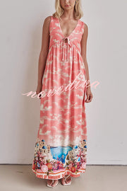 Resort Style Unique Printed Sleeveless V-neck Casual Maxi Dress