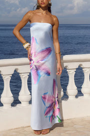 Floral Print Sexy Strapless Backless Holiday Maxi Dress