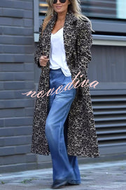 Leopard Affair Animal Print Epaulettes Long Sleeve Pocketed Lapel Midi Trench Coat