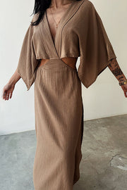 Orla Linen Blend Cutout Waist Kimono Sleeve Maxi Dress