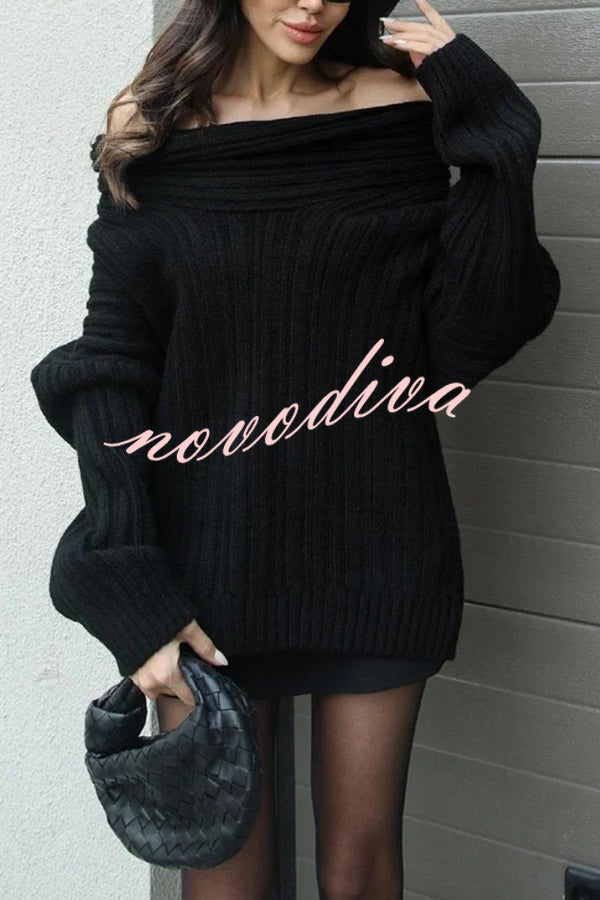 Fashionable Irregular Collar Loose Casual Knitted Sweater