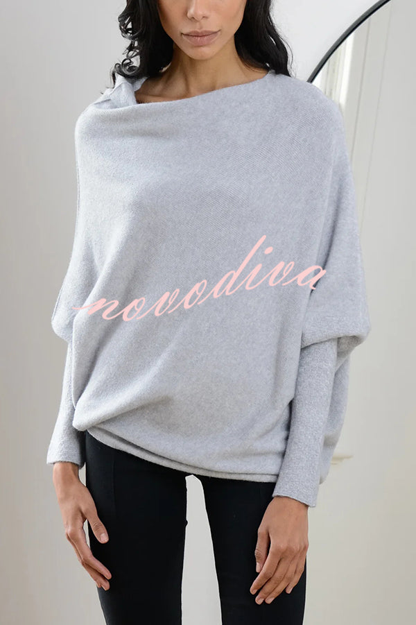 Solid Color Round Neck Long Sleeve Loose Knitted Sweater