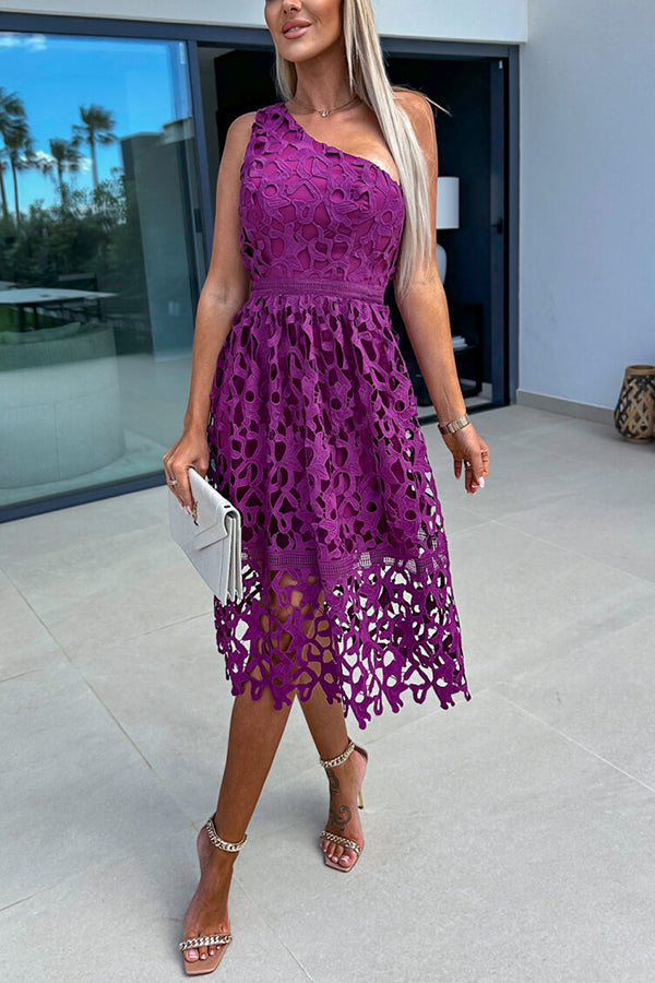 Perfect Moments One Shoulder Crochet Lace Midi Dress