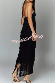 Sexy Halterneck Backless Elegant Fringe Maxi Dress