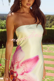 Floral Print Sexy Strapless Backless Holiday Maxi Dress
