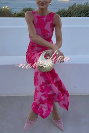 Floral Embroidered Sleeveless Round Neck Fitted Maxi Dress