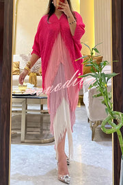 Fashionable Color-blocked Multi-layered Tassel Loose Midi Dress