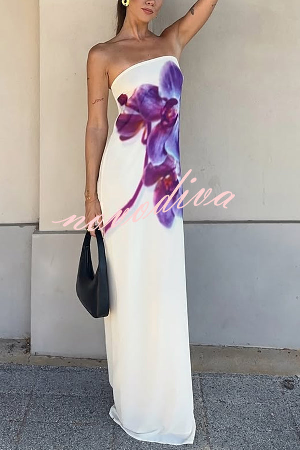 Modern Muse Chiffon Floral Print Strapless Maxi Dress