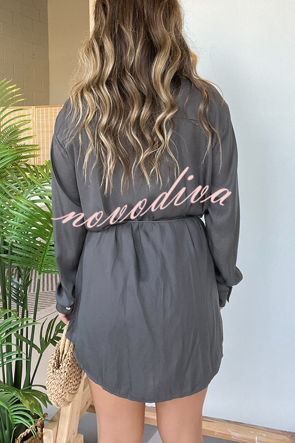 Solid Color Long Sleeve Button Casual Shirt-Style Rompers