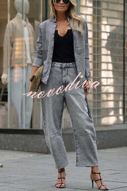 Casual Meetup Washed Denim Mid Rise Pocketed Barrel Jeans