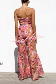 Botanical Print Strappy Resort Style Wide-leg Pants Jumpsuit