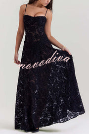 Fashion Sexy Suspenders See-through Holiday Slim Maxi Dress