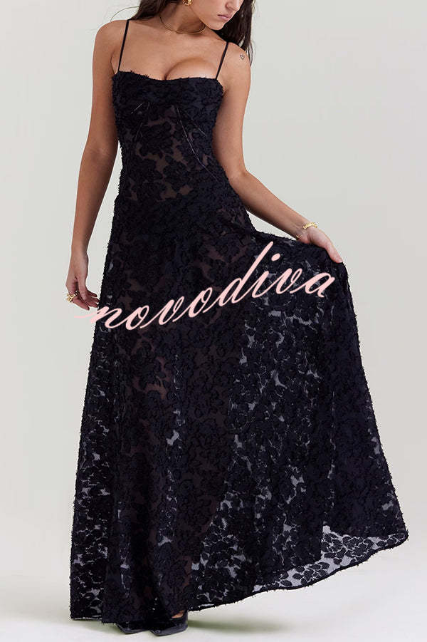 Fashion Sexy Suspenders See-through Holiday Slim Maxi Dress