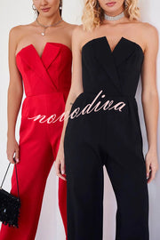 Tuxedo-style Off Shoulder Pocket Wide Leg Formal Jumpsuit