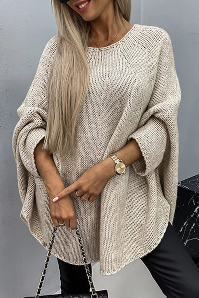 Remember Me Knit Crew Neck Poncho Loose Sweater