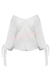 Joyful Bond Linen Blend V-neck Knotted Cuff Half Sleeve Loose Top