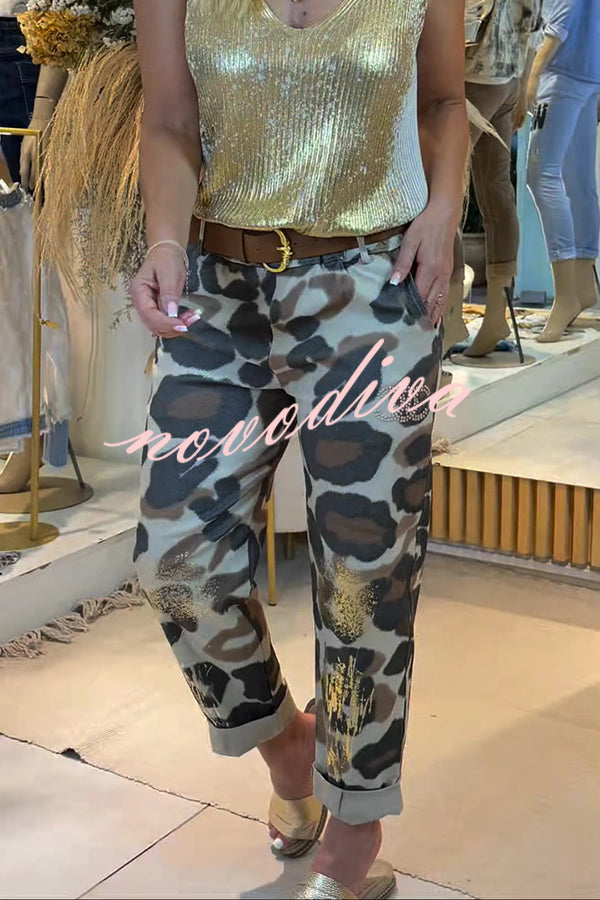 Unique Printed Hot Stamping Casual Pocket Pants