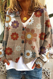 Knitted Long Sleeved Cardigan with Fun Printed Buttons