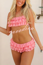 Sweet Summer Mood Tiered Ruffle Design Stretch Bikini Swimsuit