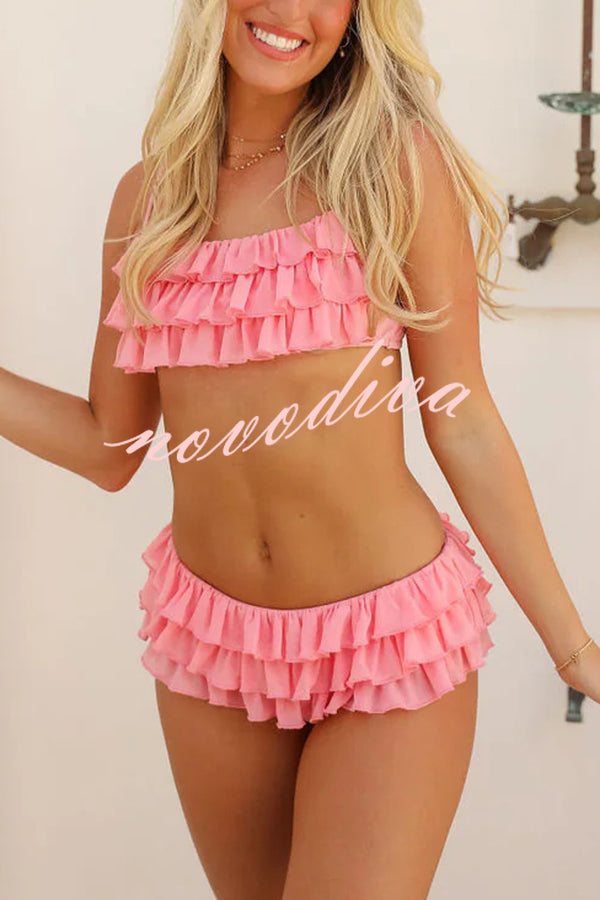 Sweet Summer Mood Tiered Ruffle Design Stretch Bikini Swimsuit