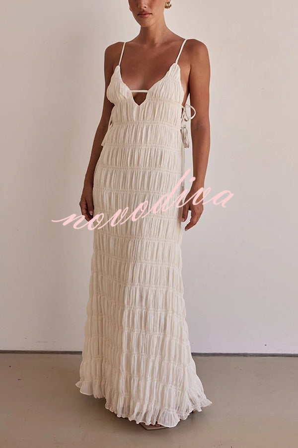 Passion and Romance Pleated Side Tie-up A-line Maxi Dress