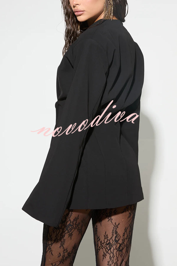 Feel Confident Collarless Single Button Long Sleeve Hourglass Blazer