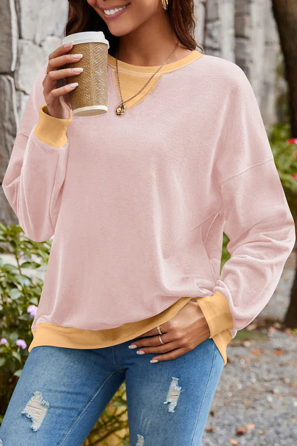 Fashionable Contrasting Color Loose Long-sleeved Casual Sweatshirt