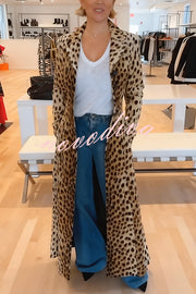 Leopard Print Long Sleeve Pocket Casual Maxi Trench Coat