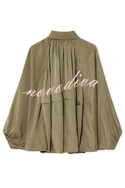 Fashion Lapel Loose Puff Long Sleeve Casual Zipper Jacket
