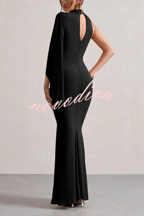 Ready When You Are High Neck One Ruffle Sleeve Maxi Dress