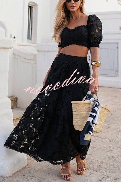 Romance Me Floral Embroidered Lace High Rise A-line Maxi Skirt