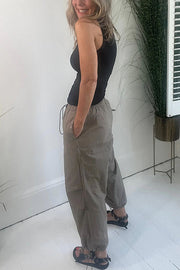 Street Style Drawstring Elastic Waist Pocketed Cargo Pants