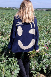 Feel Good Knit Colorful Smiley Face Loose Pullover Sweater