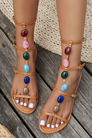 Buckle Strap Colorful Pearl Beach Resort Style Flat Sandals