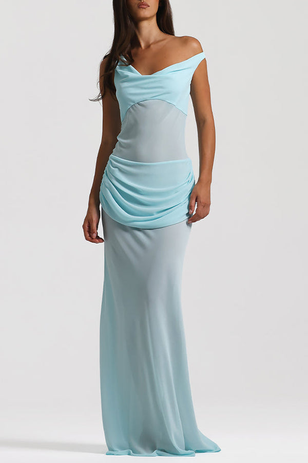 Sculptural Elegance One Shoulder Removable Corset Drape Maxi Dress
