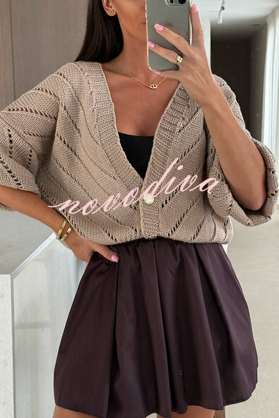 Fashion Hollow Knitted V-neck Button Loose Cardigan